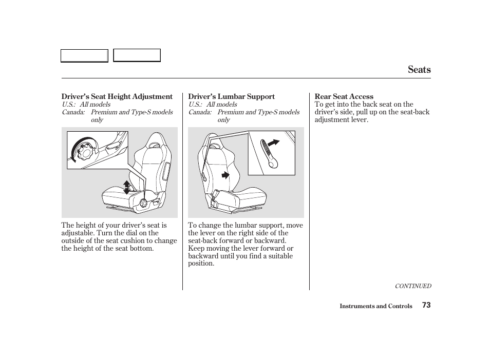 Seats | Acura 2004 RSX - Owner's Manual User Manual | Page 76 / 250