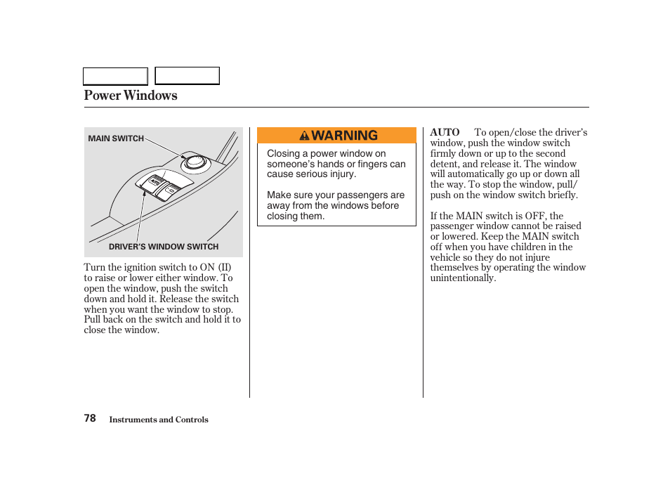 Power windows | Acura 2004 RSX - Owner's Manual User Manual | Page 81 / 250