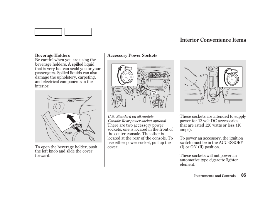 Interior convenience items | Acura 2004 RSX - Owner's Manual User Manual | Page 88 / 250