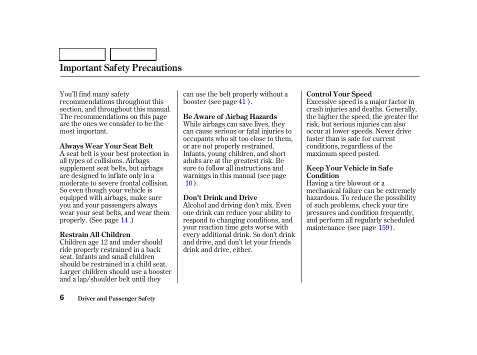 Important safety precautions | Acura 2004 RSX - Owner's Manual User Manual | Page 9 / 250