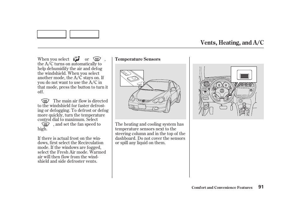 Vents, heating, and a/c | Acura 2004 RSX - Owner's Manual User Manual | Page 94 / 250