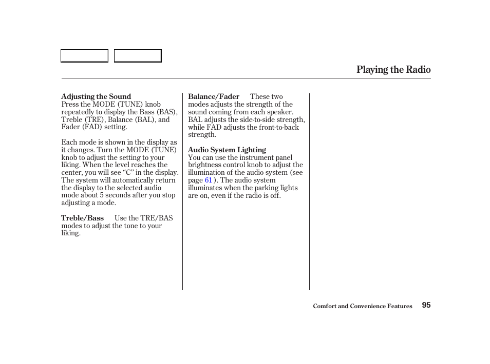 Playing the radio | Acura 2004 RSX - Owner's Manual User Manual | Page 98 / 250