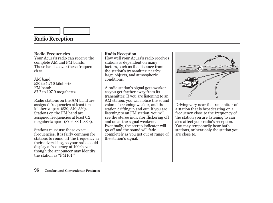Radio reception | Acura 2004 RSX - Owner's Manual User Manual | Page 99 / 250