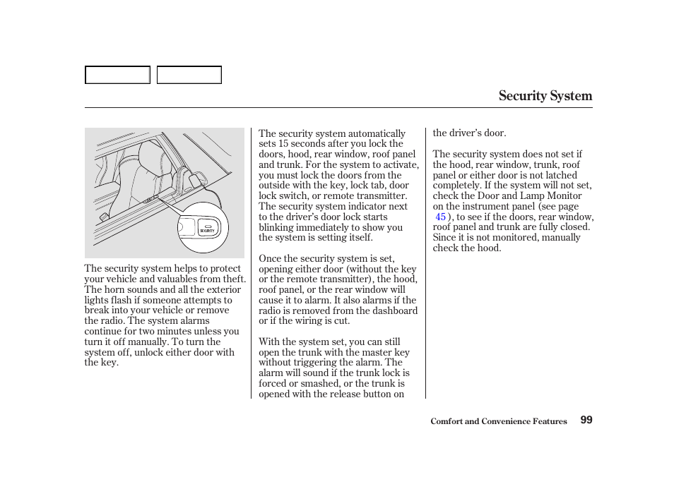 Security system | Acura 2004 NSX - Owner's Manual User Manual | Page 102 / 230