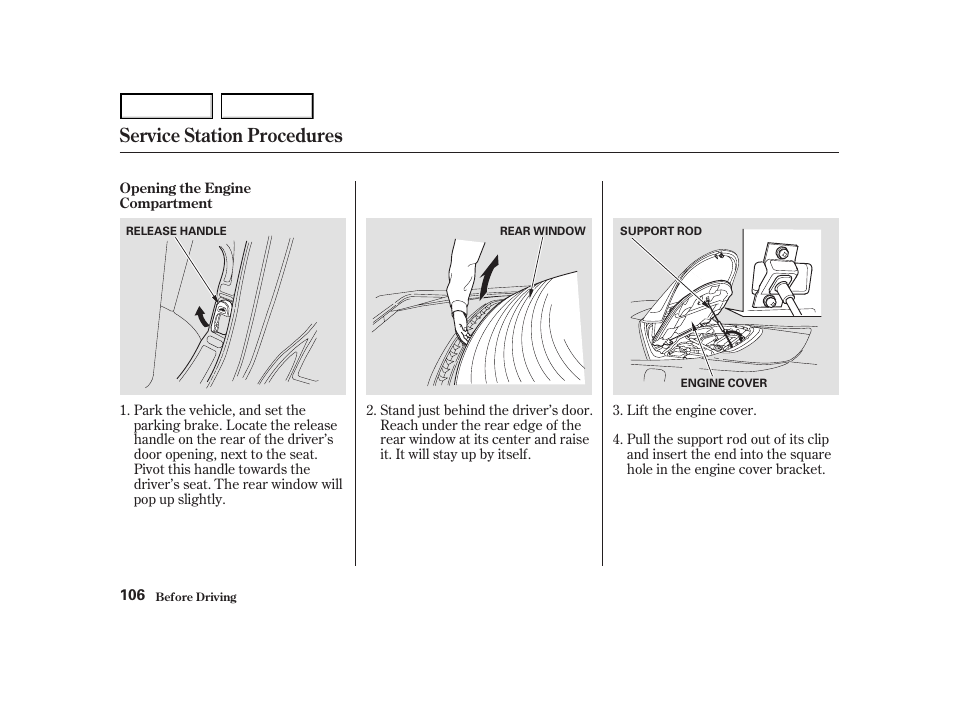 Service station procedures | Acura 2004 NSX - Owner's Manual User Manual | Page 109 / 230