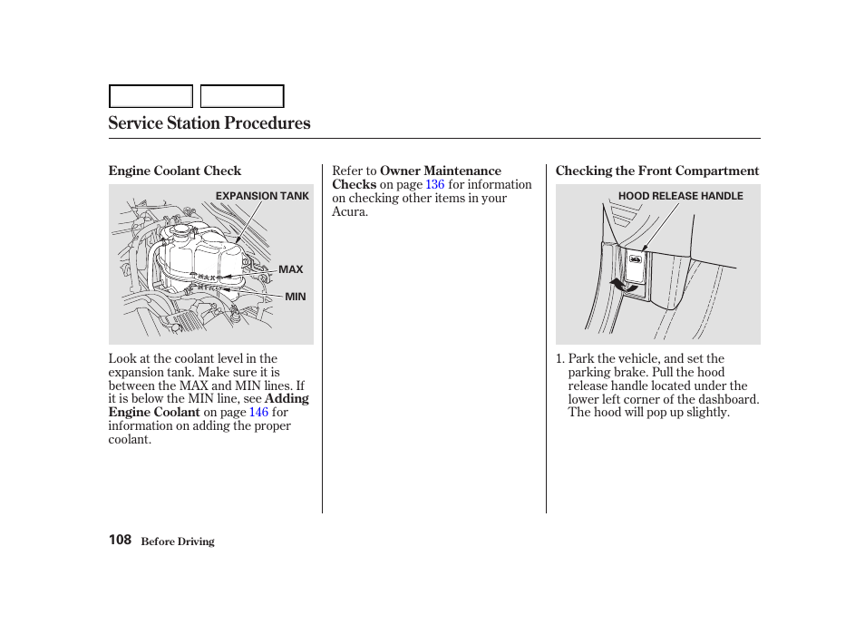 Service station procedures | Acura 2004 NSX - Owner's Manual User Manual | Page 111 / 230