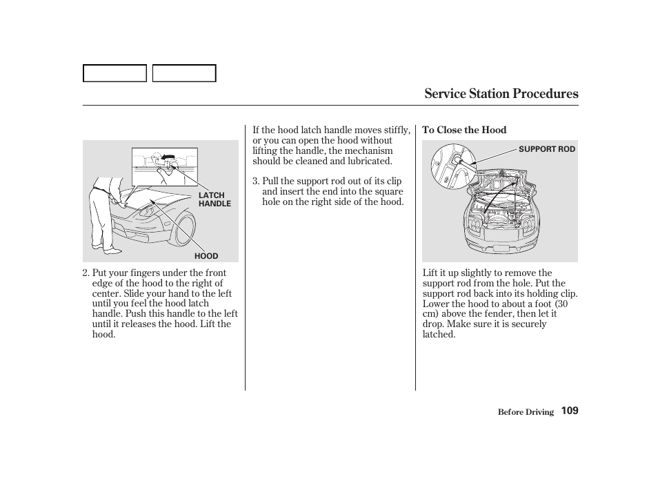 Service station procedures | Acura 2004 NSX - Owner's Manual User Manual | Page 112 / 230
