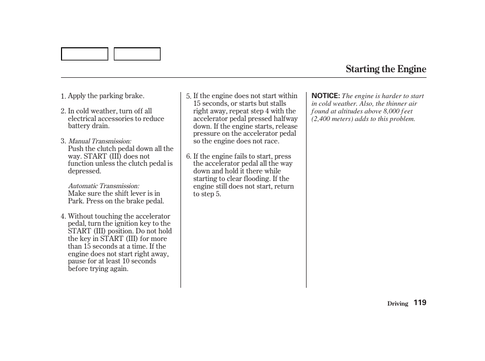 Starting the engine | Acura 2004 NSX - Owner's Manual User Manual | Page 122 / 230