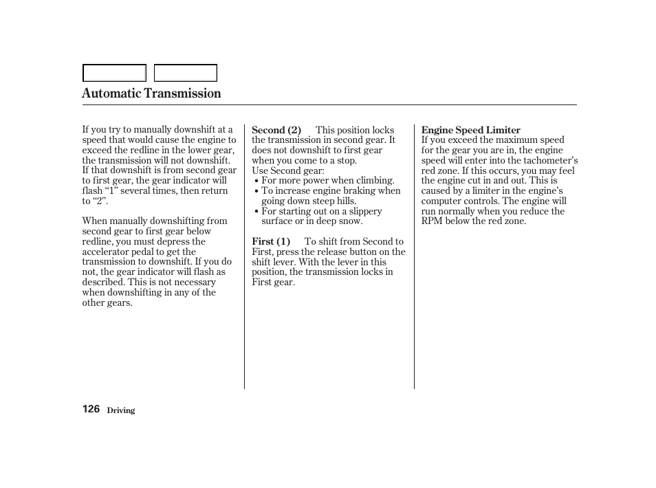 Automatic transmission | Acura 2004 NSX - Owner's Manual User Manual | Page 129 / 230