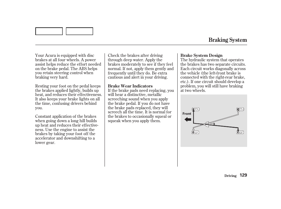 Braking system | Acura 2004 NSX - Owner's Manual User Manual | Page 132 / 230
