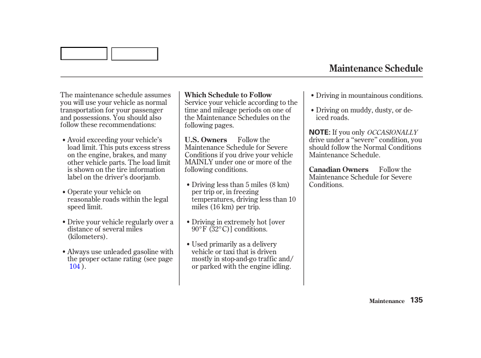 Maintenance schedule | Acura 2004 NSX - Owner's Manual User Manual | Page 138 / 230
