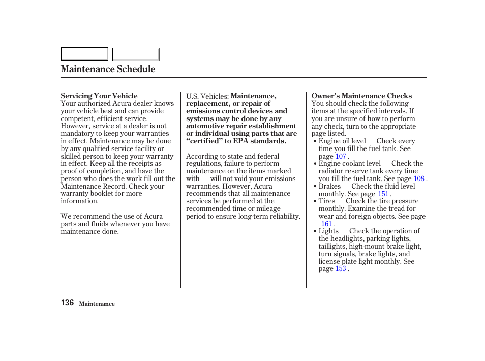 Maintenance schedule | Acura 2004 NSX - Owner's Manual User Manual | Page 139 / 230