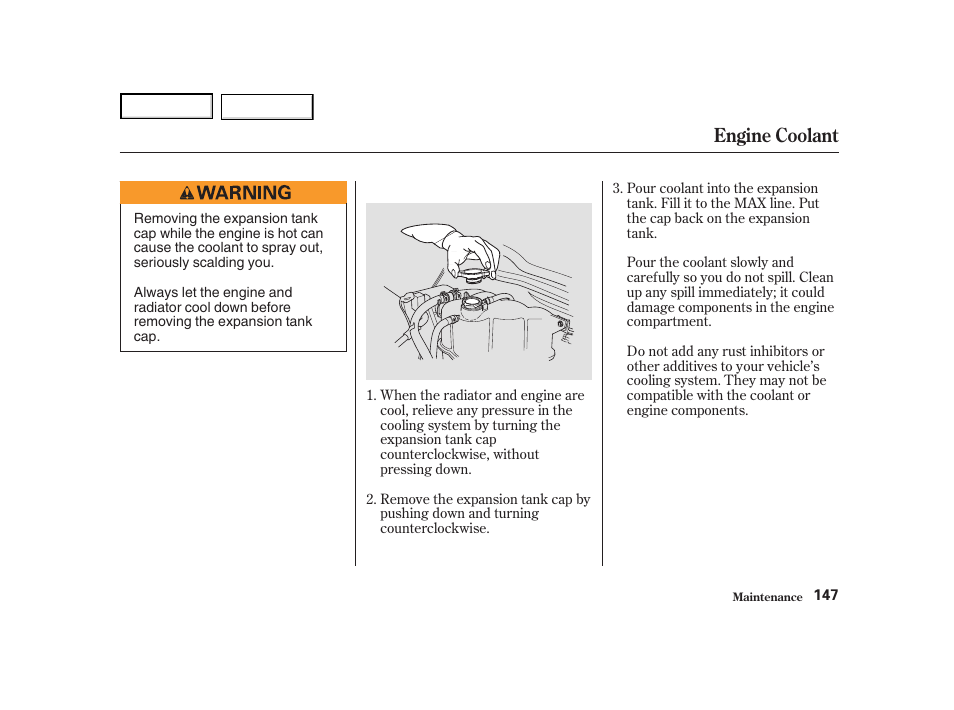 Engine coolant | Acura 2004 NSX - Owner's Manual User Manual | Page 150 / 230