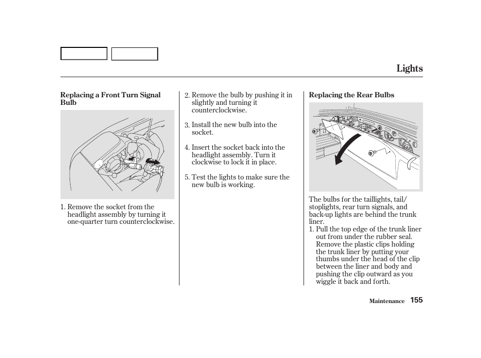 Lights | Acura 2004 NSX - Owner's Manual User Manual | Page 158 / 230