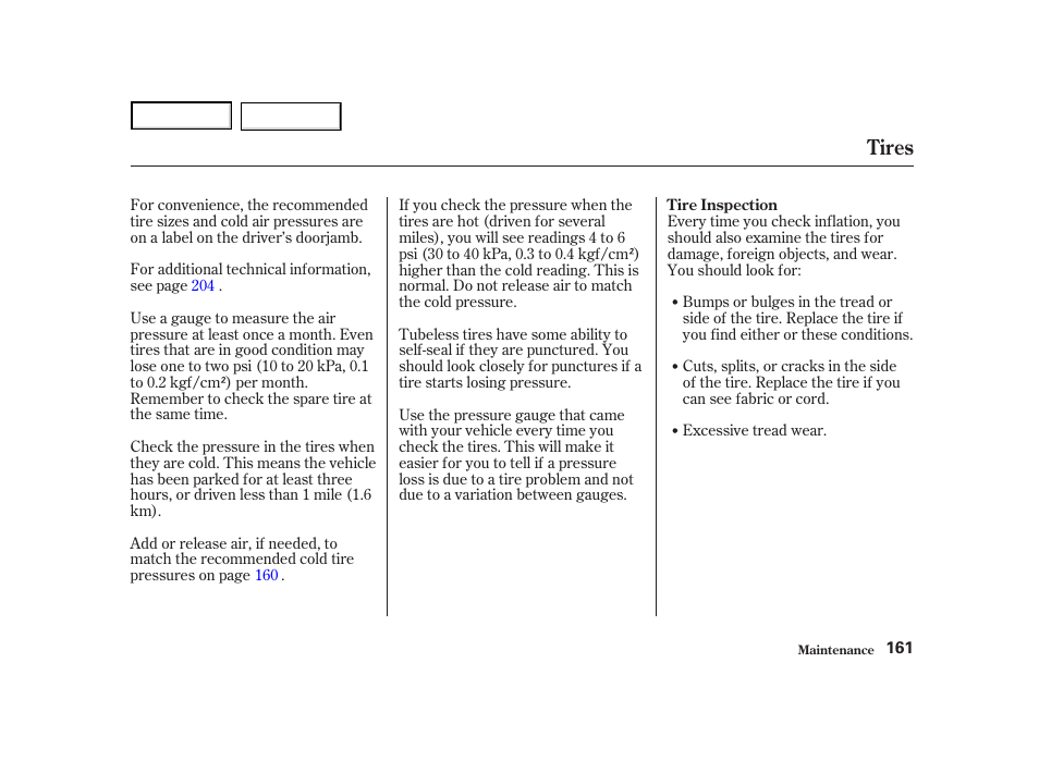 Tires | Acura 2004 NSX - Owner's Manual User Manual | Page 164 / 230