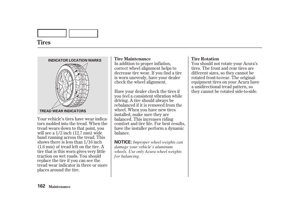 Tires | Acura 2004 NSX - Owner's Manual User Manual | Page 165 / 230