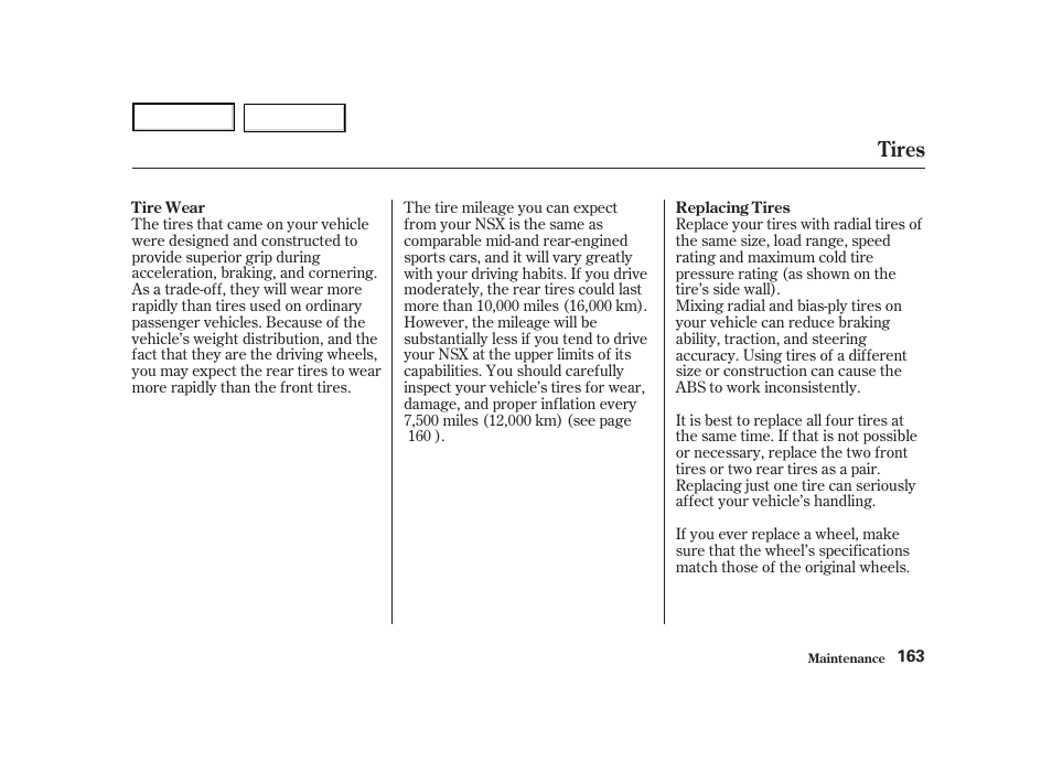 Tires | Acura 2004 NSX - Owner's Manual User Manual | Page 166 / 230