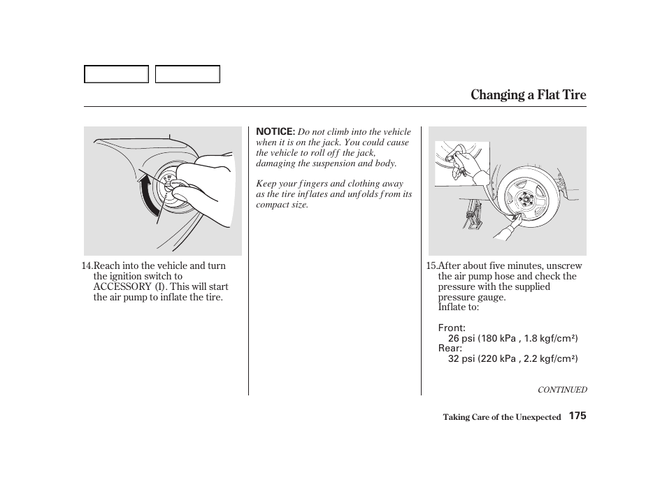 Changing a flat tire | Acura 2004 NSX - Owner's Manual User Manual | Page 178 / 230