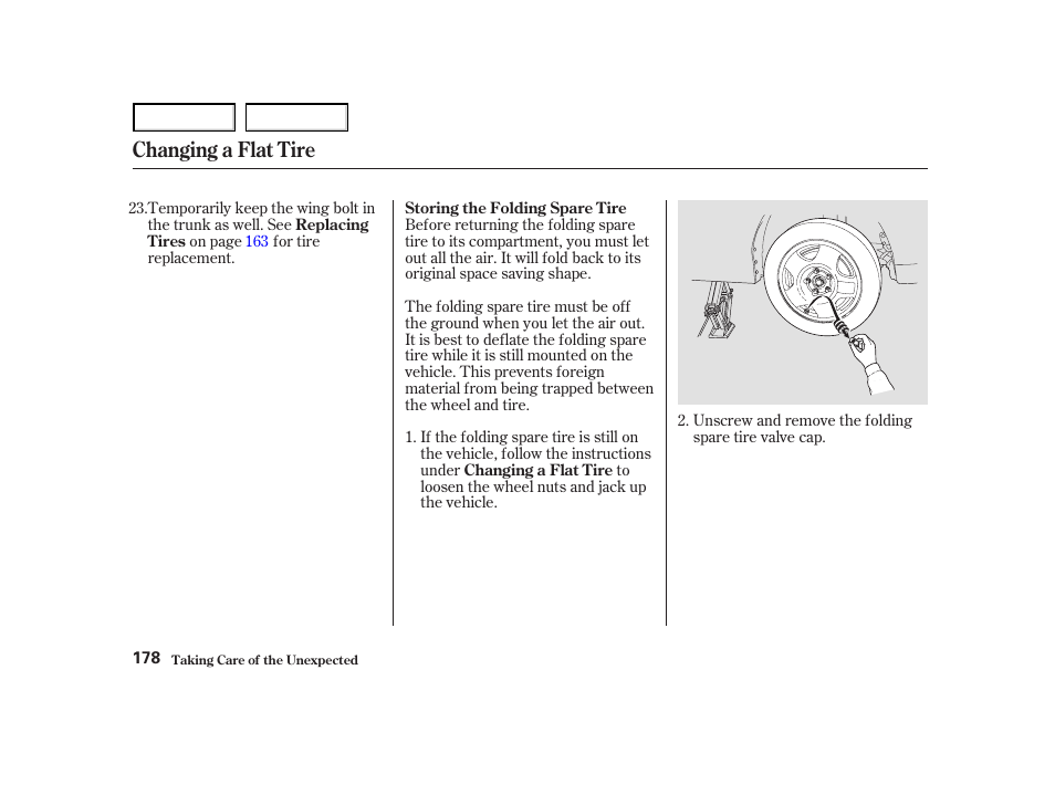 Changing a flat tire | Acura 2004 NSX - Owner's Manual User Manual | Page 181 / 230
