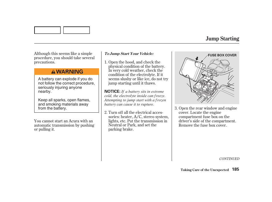 Jump starting | Acura 2004 NSX - Owner's Manual User Manual | Page 188 / 230