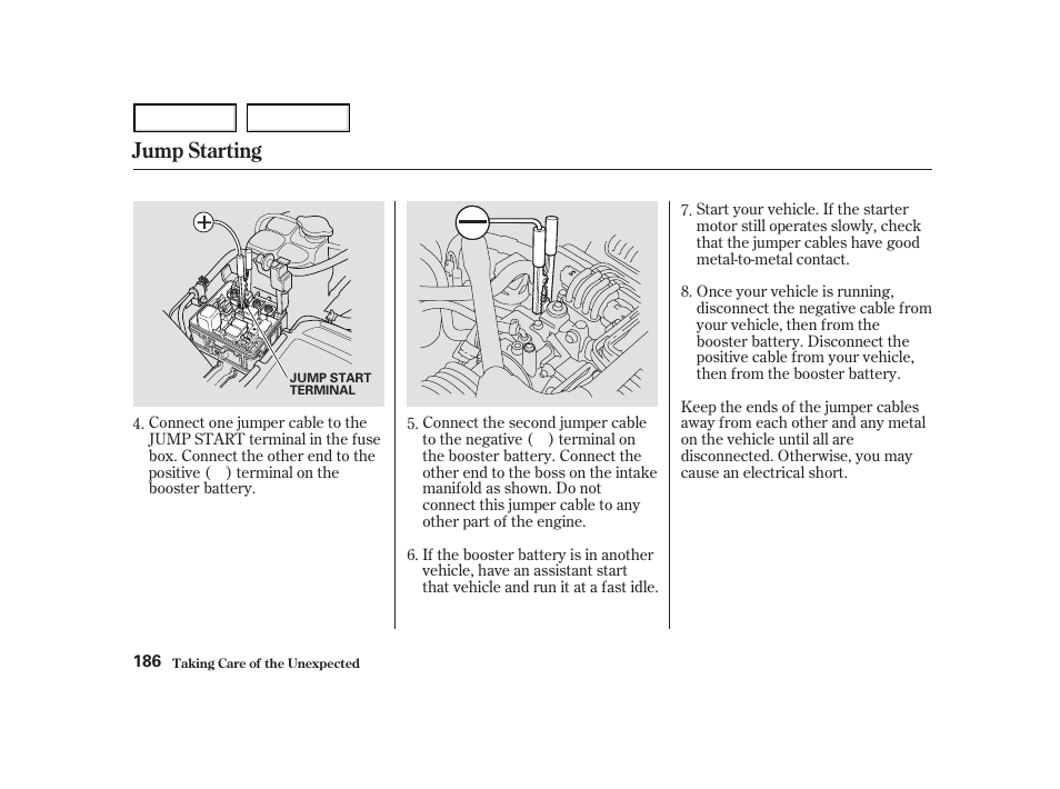 Jump starting | Acura 2004 NSX - Owner's Manual User Manual | Page 189 / 230