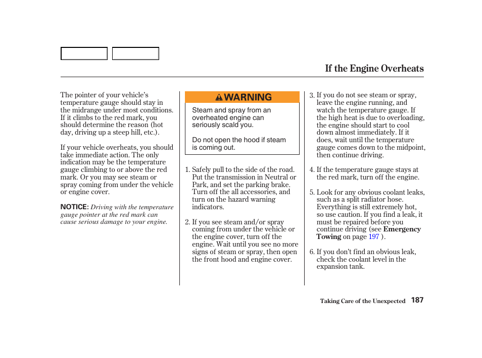 If the engine overheats | Acura 2004 NSX - Owner's Manual User Manual | Page 190 / 230