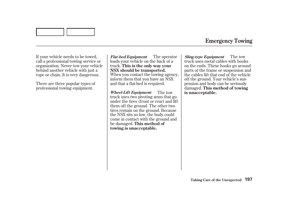 Emergency towing | Acura 2004 NSX - Owner's Manual User Manual | Page 200 / 230