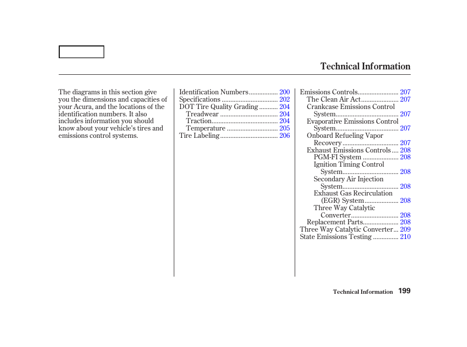 Technical information | Acura 2004 NSX - Owner's Manual User Manual | Page 202 / 230