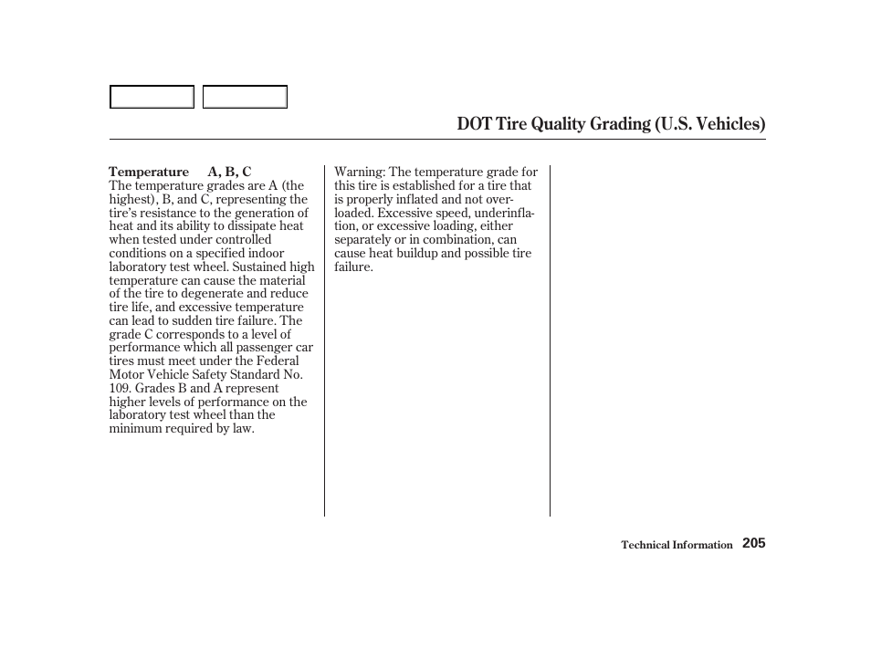 Dot tire quality grading (u.s. vehicles) | Acura 2004 NSX - Owner's Manual User Manual | Page 208 / 230