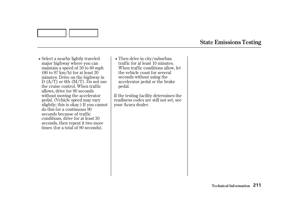 State emissions testing | Acura 2004 NSX - Owner's Manual User Manual | Page 214 / 230