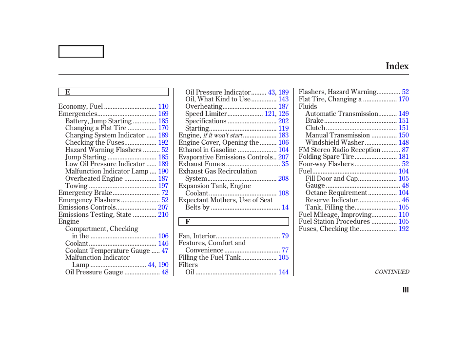 Index | Acura 2004 NSX - Owner's Manual User Manual | Page 224 / 230