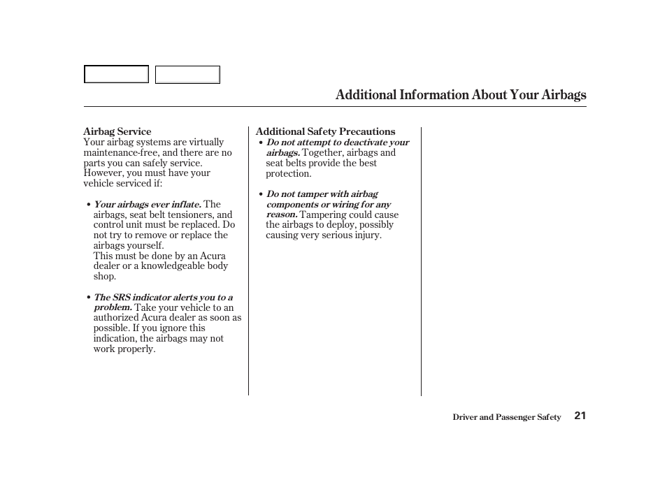 Additional information about your airbags | Acura 2004 NSX - Owner's Manual User Manual | Page 24 / 230