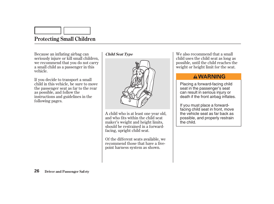 Protecting small children | Acura 2004 NSX - Owner's Manual User Manual | Page 29 / 230