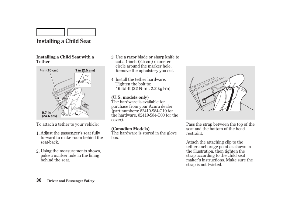 Installing a child seat | Acura 2004 NSX - Owner's Manual User Manual | Page 33 / 230