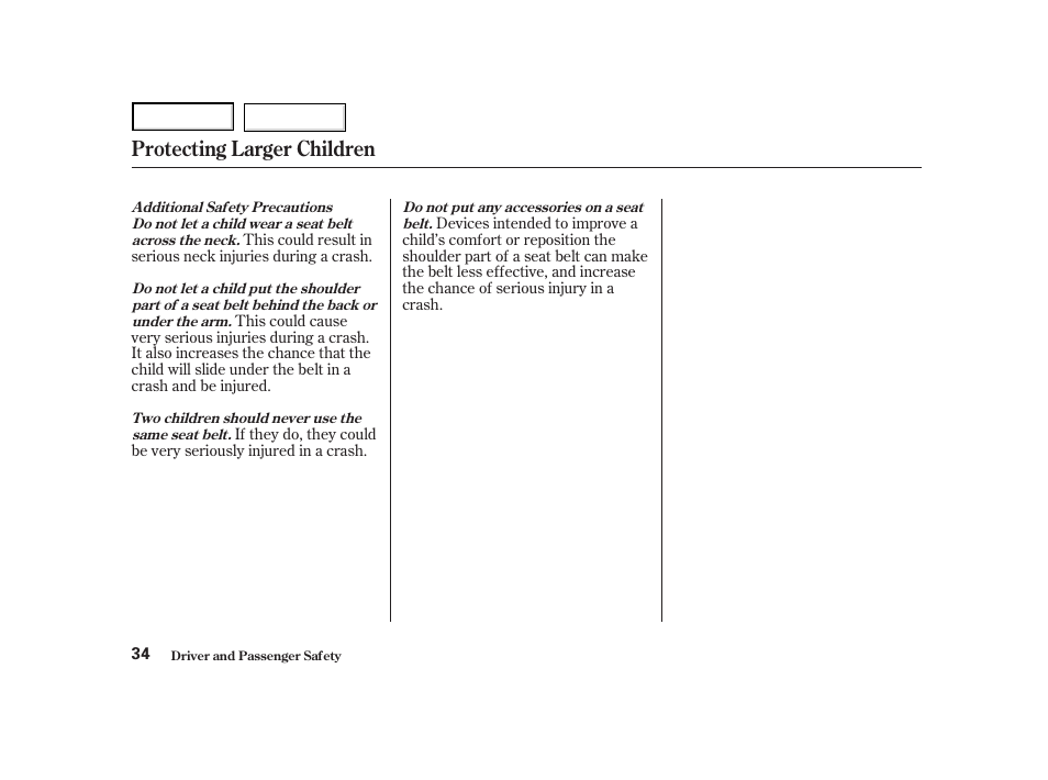 Protecting larger children | Acura 2004 NSX - Owner's Manual User Manual | Page 37 / 230