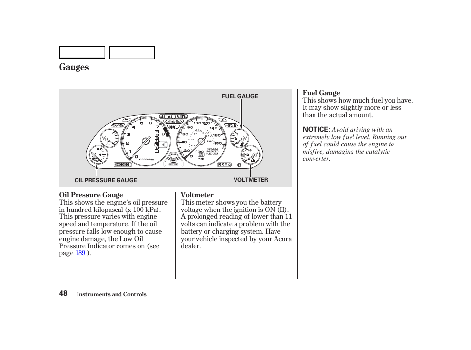 Gauges | Acura 2004 NSX - Owner's Manual User Manual | Page 51 / 230