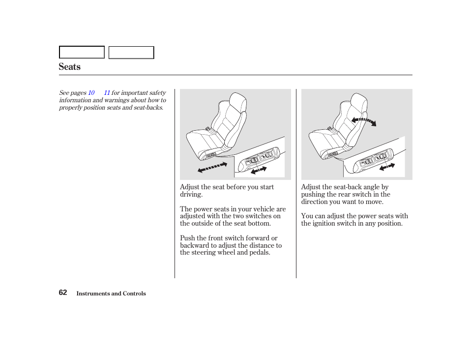 Seats | Acura 2004 NSX - Owner's Manual User Manual | Page 65 / 230