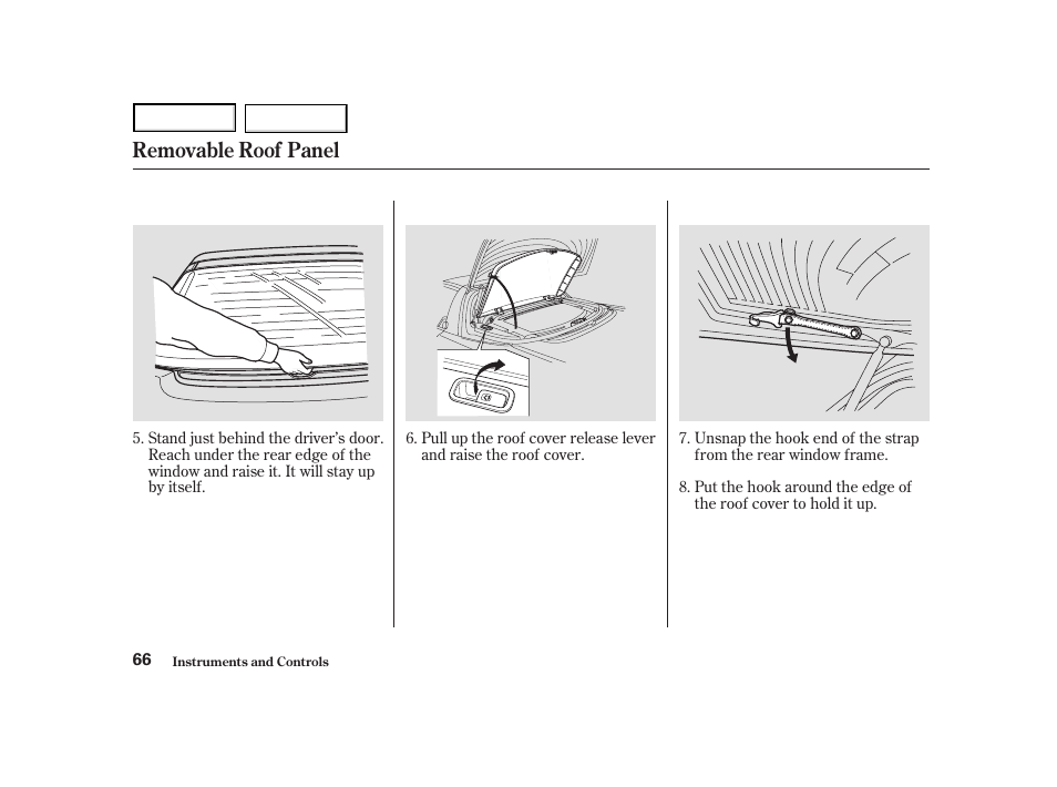 Removable roof panel | Acura 2004 NSX - Owner's Manual User Manual | Page 69 / 230