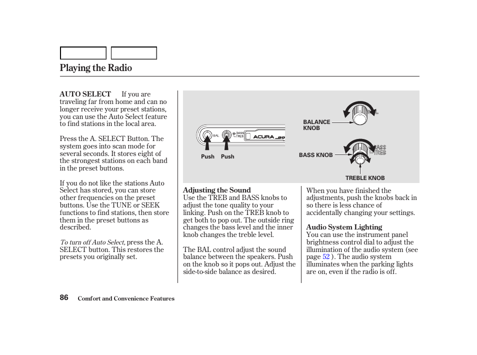 Playing the radio | Acura 2004 NSX - Owner's Manual User Manual | Page 89 / 230