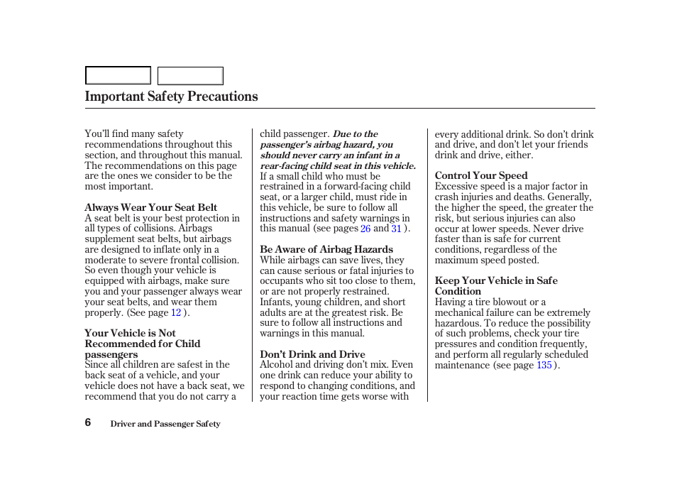 Important safety precautions | Acura 2004 NSX - Owner's Manual User Manual | Page 9 / 230