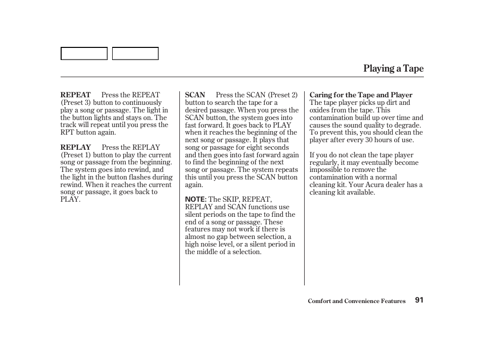 Playing a tape | Acura 2004 NSX - Owner's Manual User Manual | Page 94 / 230