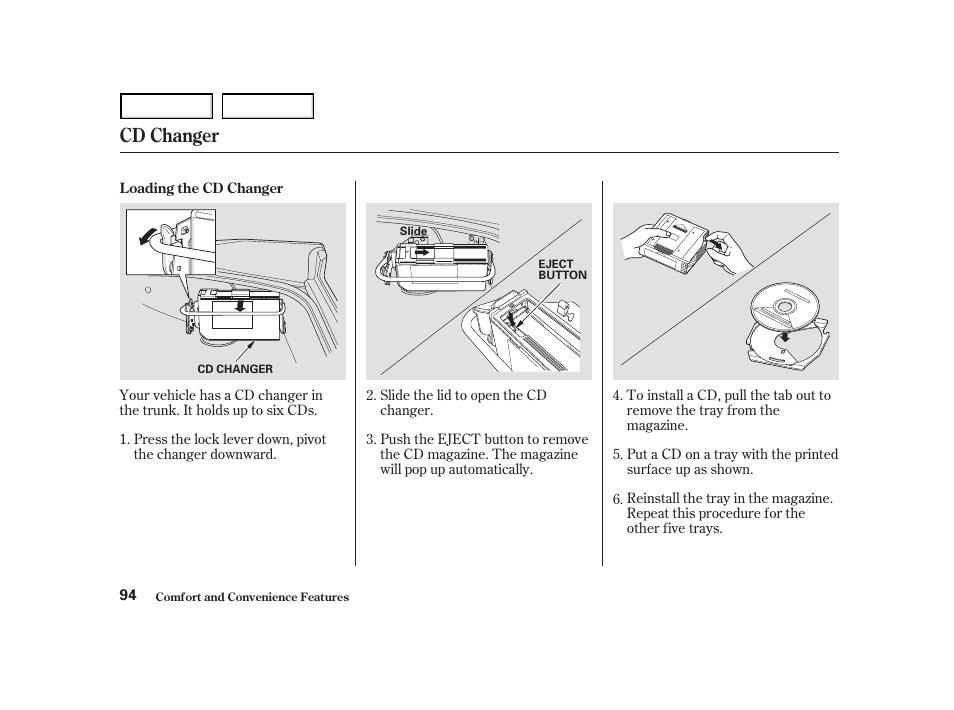 Cd changer | Acura 2004 NSX - Owner's Manual User Manual | Page 97 / 230
