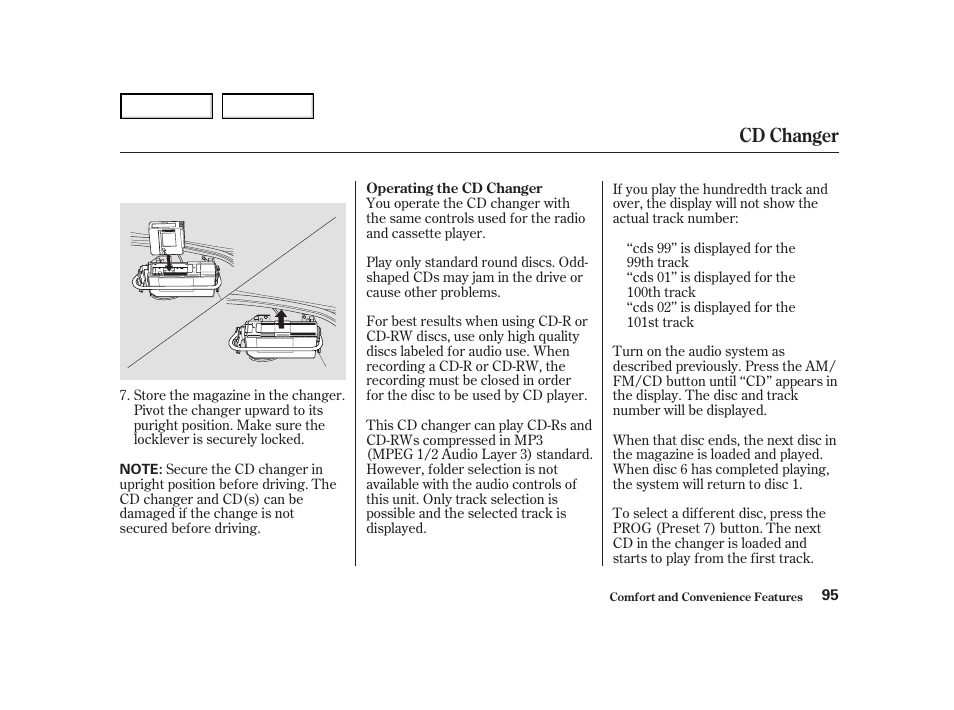 Cd changer | Acura 2004 NSX - Owner's Manual User Manual | Page 98 / 230