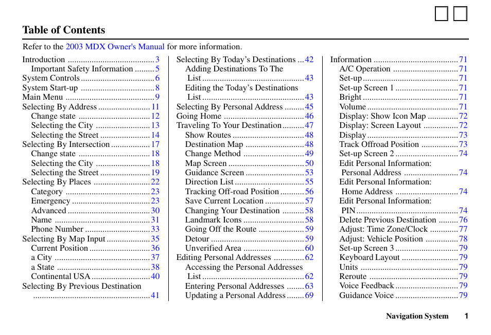 Acura 2003 MDX - Navigation Manual User Manual | 2 pages