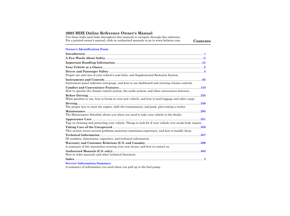 Acura 2003 MDX - Owner's Manual User Manual | 420 pages