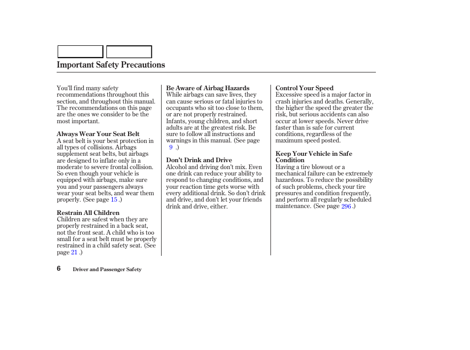 Important safety precautions | Acura 2003 MDX - Owner's Manual User Manual | Page 10 / 420