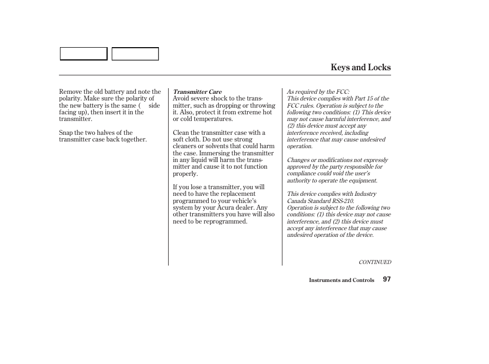 Keys and locks | Acura 2003 MDX - Owner's Manual User Manual | Page 101 / 420
