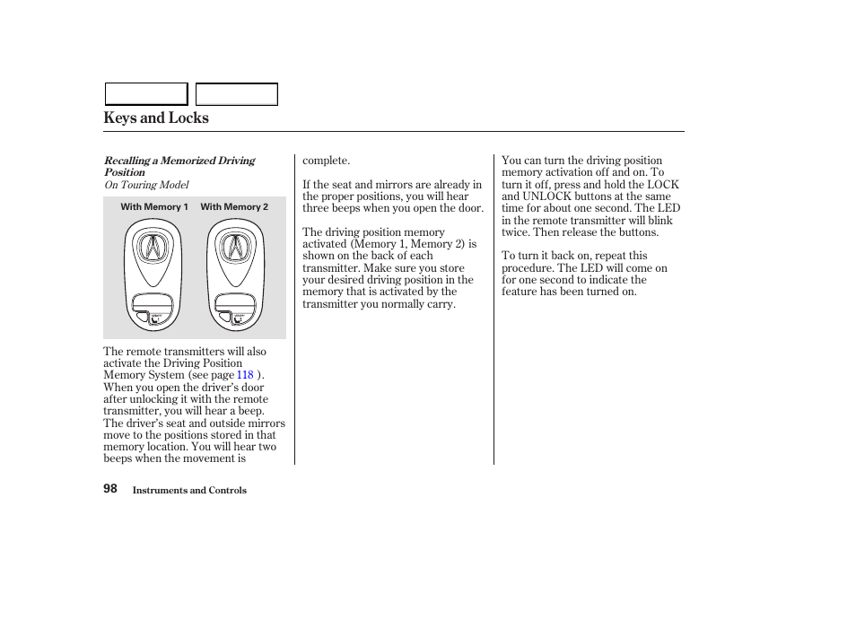 Keys and locks | Acura 2003 MDX - Owner's Manual User Manual | Page 102 / 420