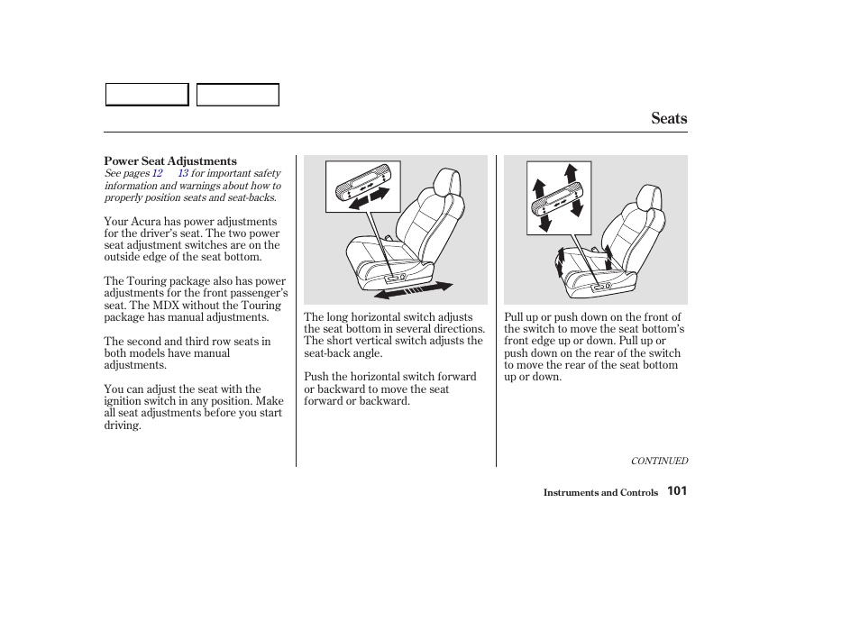 Seats | Acura 2003 MDX - Owner's Manual User Manual | Page 105 / 420