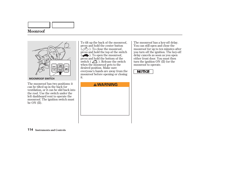 Moonroof | Acura 2003 MDX - Owner's Manual User Manual | Page 118 / 420